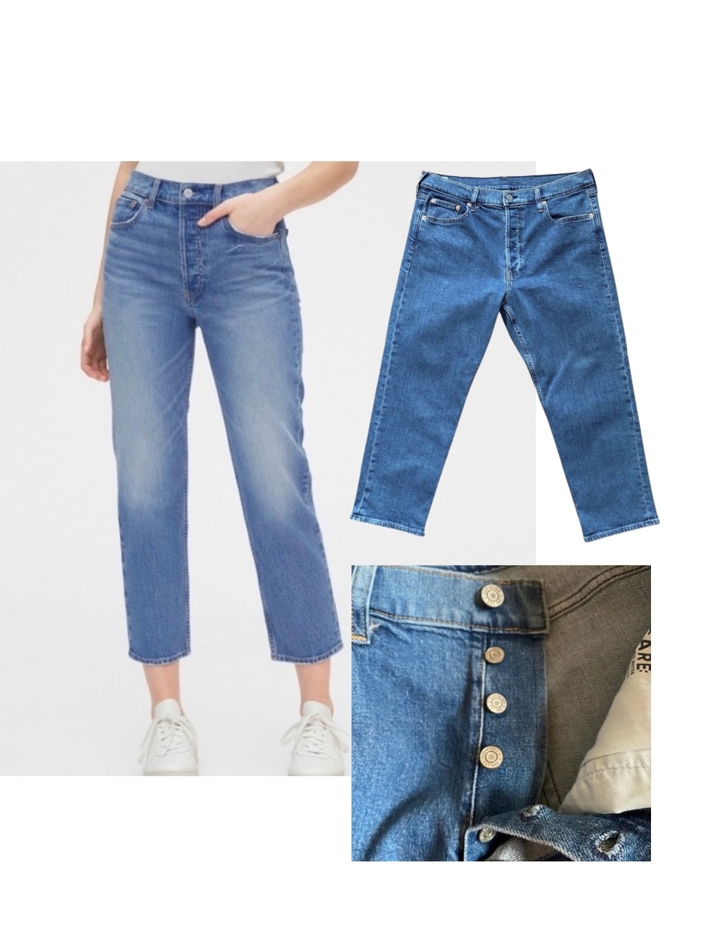 GAP Cheeky Straight Leg High Rise Button Fly Jeans in Medium Wash Sz 32 14 Short